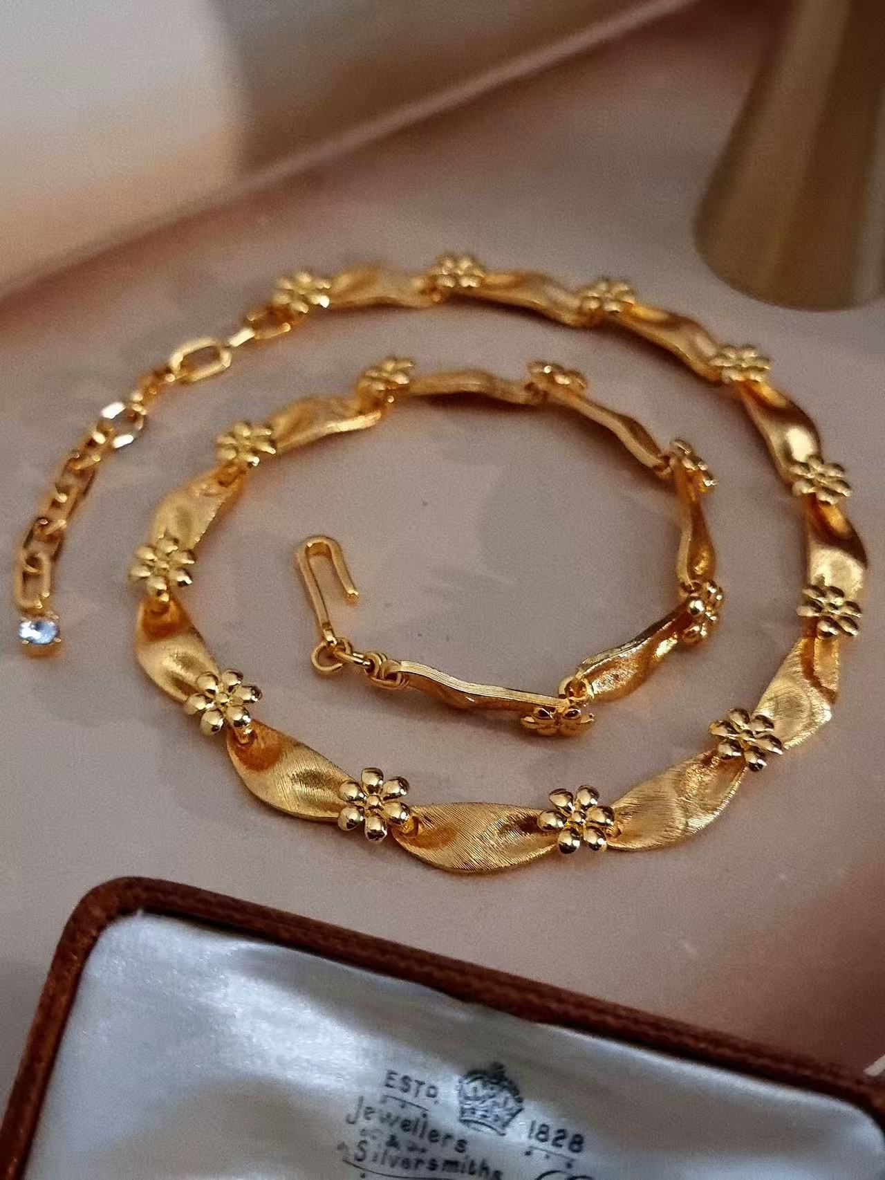 Vintage silver necklace side view with antique finish